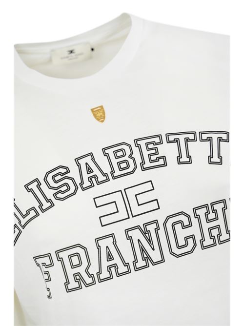 T-shirt in jersey gesso con logo stile college Elisabetta Franchi | MA01546E2270